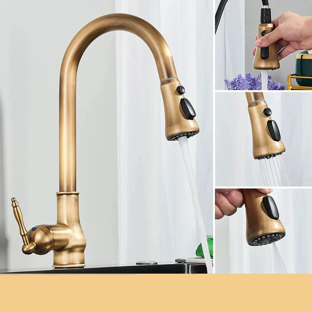 Niki | VintageTap Antique Brass Kitchen Tap – Retro Style Mixer Faucet with Swivel Spout