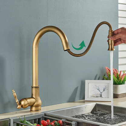 Niki | VintageTap Antique Brass Kitchen Tap – Retro Style Mixer Faucet with Swivel Spout