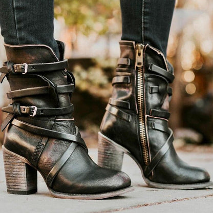 Edgy Buckled Leather Ankle Boots