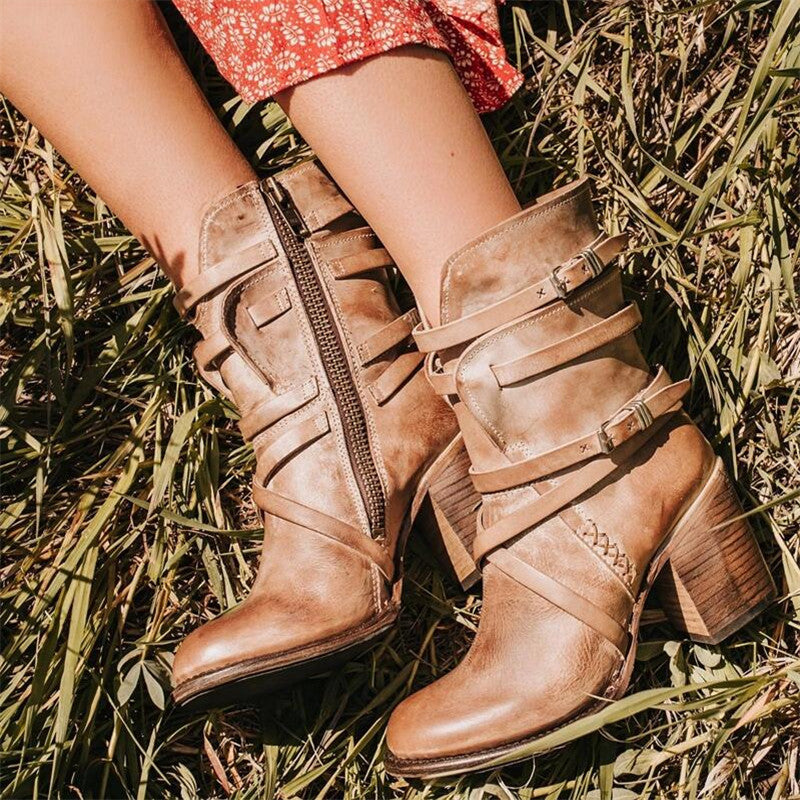 Edgy Buckled Leather Ankle Boots