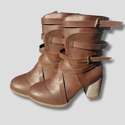 Edgy Buckled Leather Ankle Boots