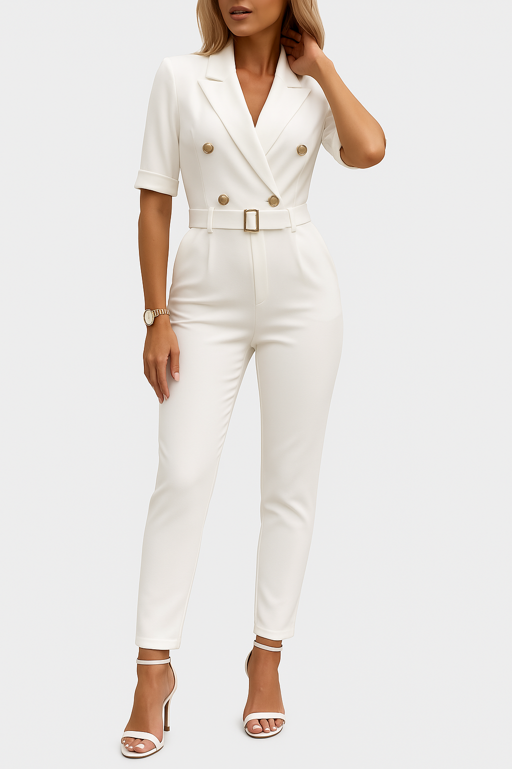 Tailored Belted Double-Breasted Jumpsuit