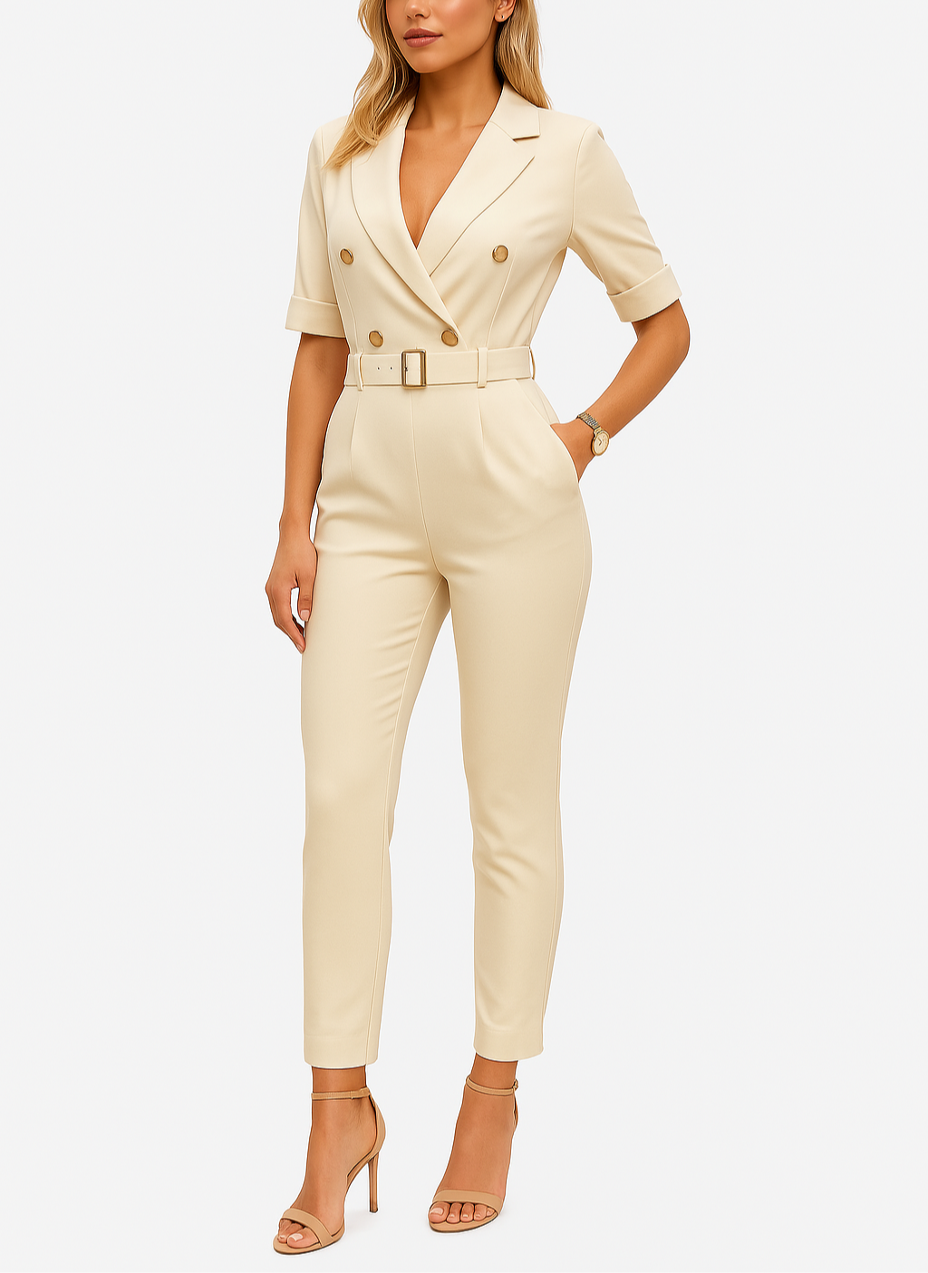 Tailored Belted Double-Breasted Jumpsuit