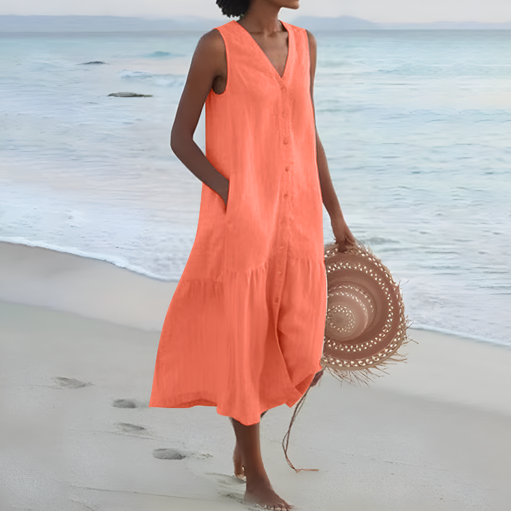 Women's Button-Down Tiered Midi Dress