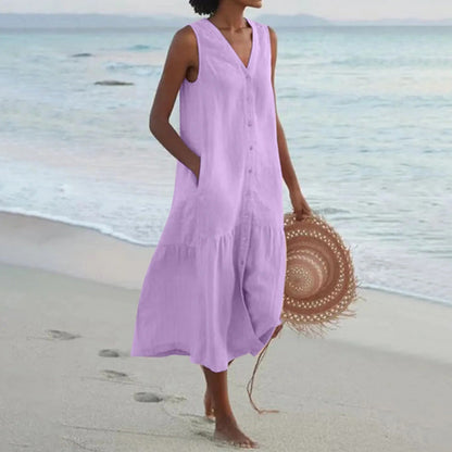Women's Button-Down Tiered Midi Dress