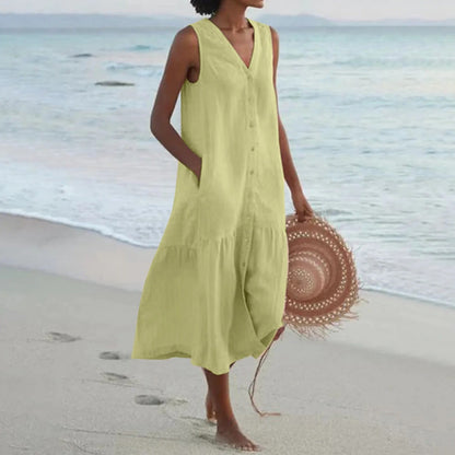 Women's Button-Down Tiered Midi Dress