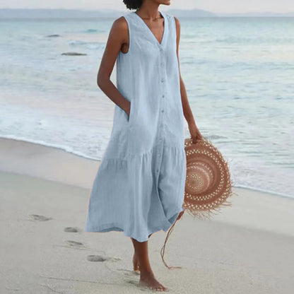 Women's Button-Down Tiered Midi Dress