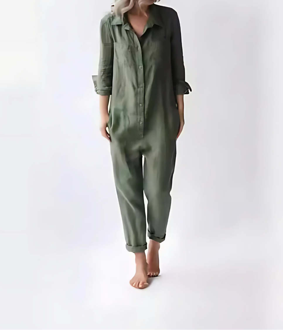 Niki | Women's Linen Button Front Relaxed Fit Jumpsuit