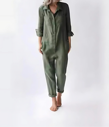 Niki | Women's Linen Button Front Relaxed Fit Jumpsuit