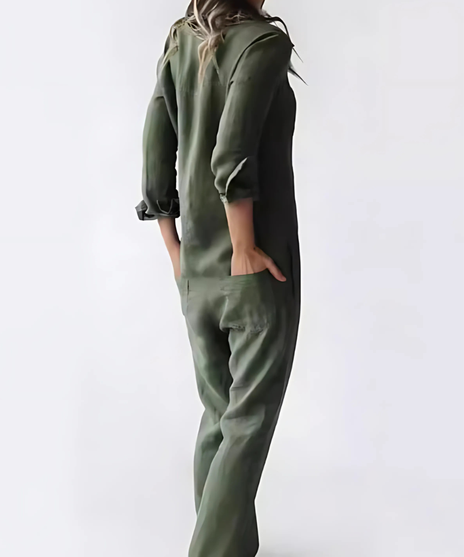 Niki | Women's Linen Button Front Relaxed Fit Jumpsuit