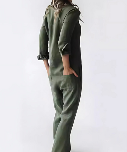 Niki | Women's Linen Button Front Relaxed Fit Jumpsuit