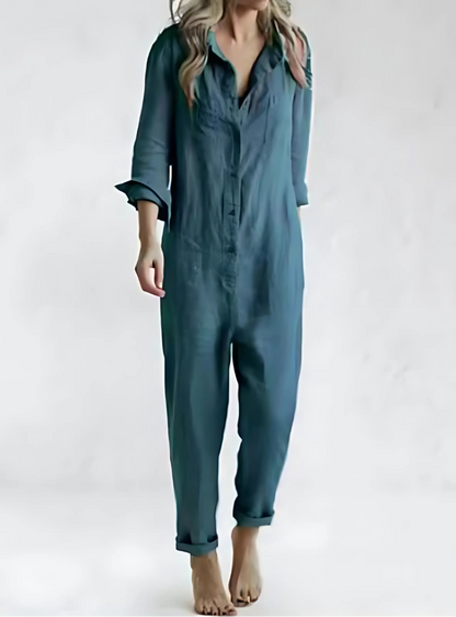 Niki | Women's Linen Button Front Relaxed Fit Jumpsuit