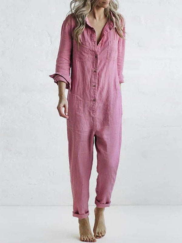 Niki | Women's Linen Button Front Relaxed Fit Jumpsuit