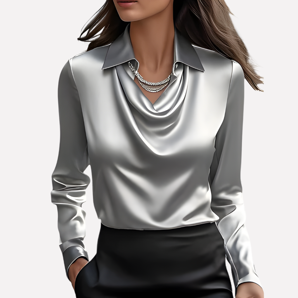 Niki | Women's Satin Cowl Neck Long Sleeve Blouse
