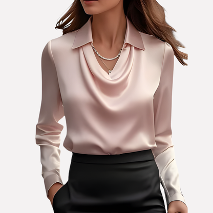 Niki | Women's Satin Cowl Neck Long Sleeve Blouse