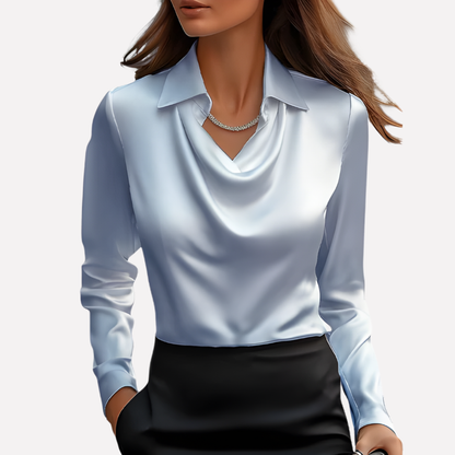Niki | Women's Satin Cowl Neck Long Sleeve Blouse
