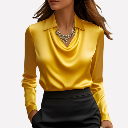 Niki | Women's Satin Cowl Neck Long Sleeve Blouse