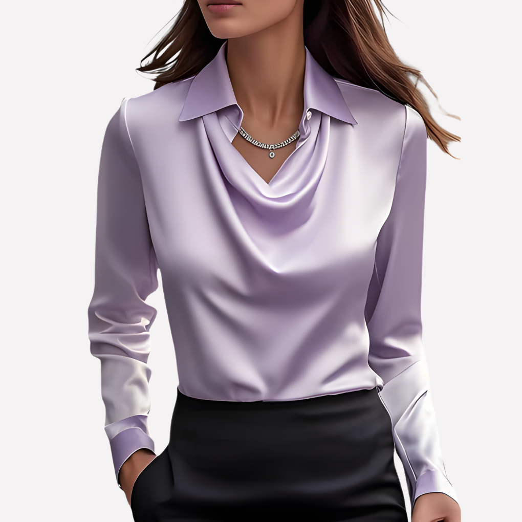 Niki | Women's Satin Cowl Neck Long Sleeve Blouse