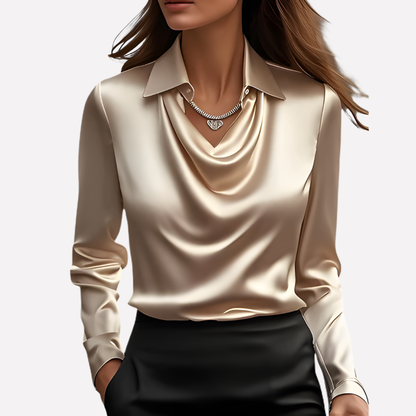 Niki | Women's Satin Cowl Neck Long Sleeve Blouse