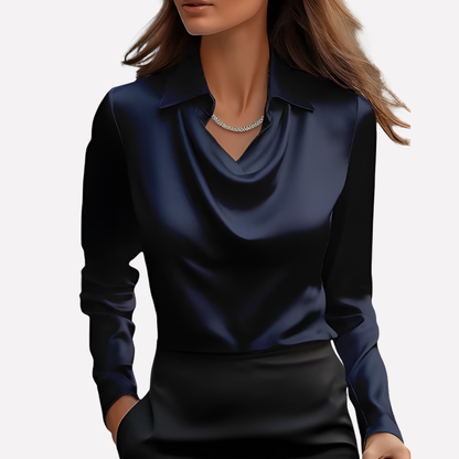 Niki | Women's Satin Cowl Neck Long Sleeve Blouse
