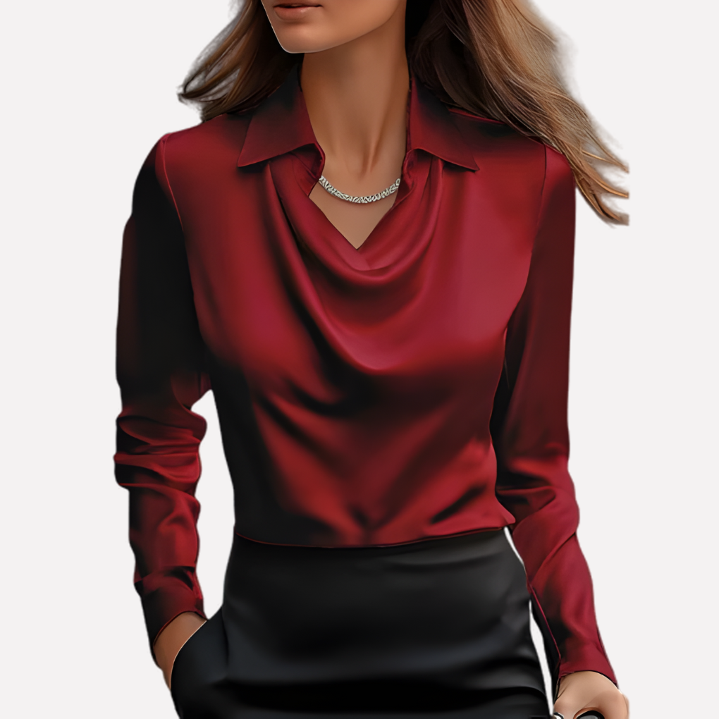 Niki | Women's Satin Cowl Neck Long Sleeve Blouse