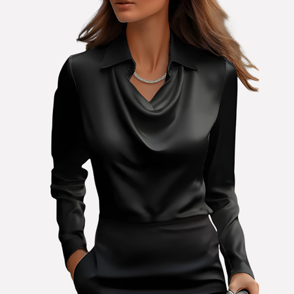 Niki | Women's Satin Cowl Neck Long Sleeve Blouse