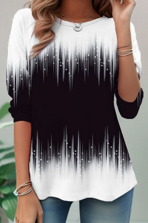 Printed Crew Neck 3/4 Sleeve Relaxed Fit Blouse