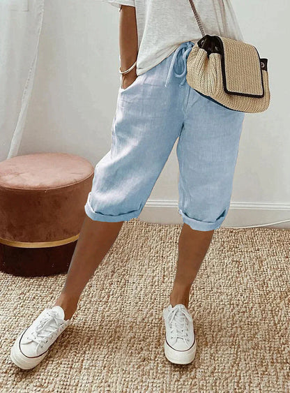 Niki | Women's Cropped Linen Drawstring Pants - Relaxed Fit