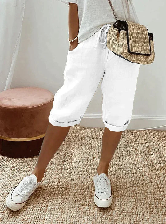 Niki | Women's Cropped Linen Drawstring Pants - Relaxed Fit