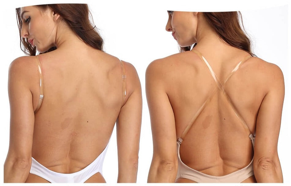 Niki | Women's Plunging Backless Bodysuit With Clear Straps