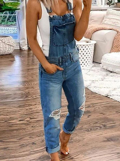 Niki | Distressed Denim Ankle Overalls