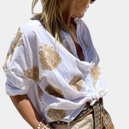 Women's Embroidered Relaxed Button-Down Shirt