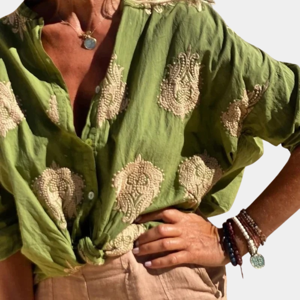 Women's Embroidered Relaxed Button-Down Shirt