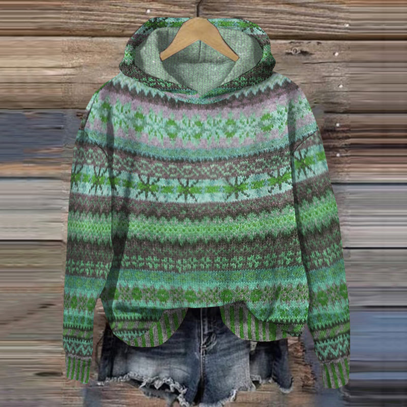 Niki | Women's Nordic Pattern Knit Hooded Sweater