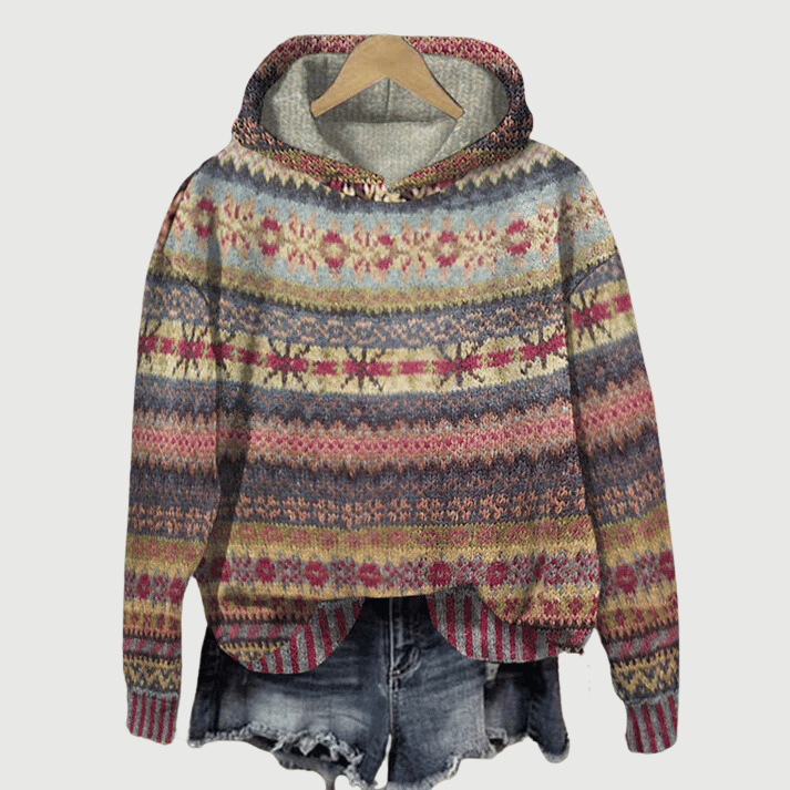 Niki | Women's Nordic Pattern Knit Hooded Sweater