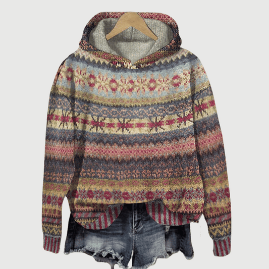 Niki | Women's Nordic Pattern Knit Hooded Sweater