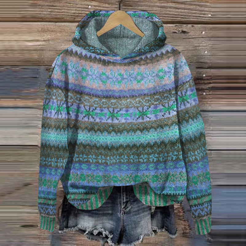 Niki | Women's Nordic Pattern Knit Hooded Sweater