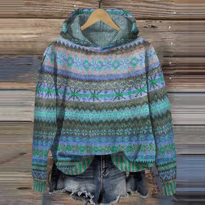 Niki | Women's Nordic Pattern Knit Hooded Sweater