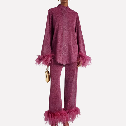 Luxe Feather Trim Pajama Set