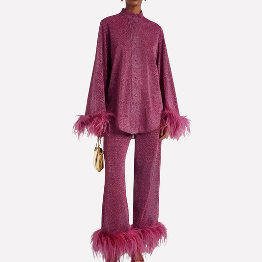 Luxe Feather Trim Pajama Set