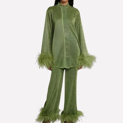 Luxe Feather Trim Pajama Set