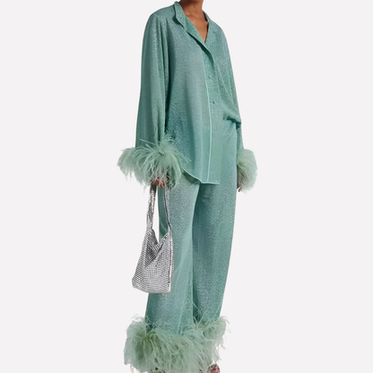 Luxe Feather Trim Pajama Set