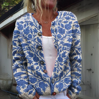 Niki | Button-Front Floral Knit Sweater
