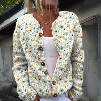 Niki | Button-Front Floral Knit Sweater