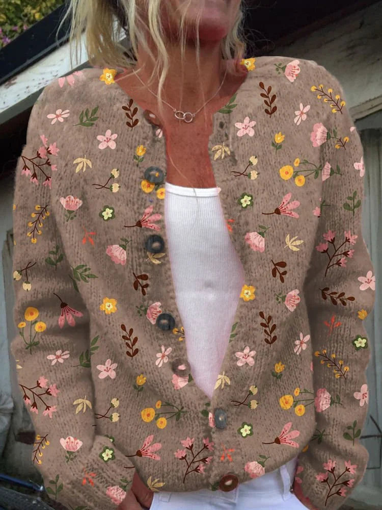 Niki | Button-Front Floral Knit Sweater