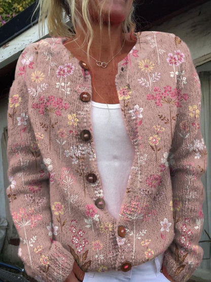 Niki | Button-Front Floral Knit Sweater
