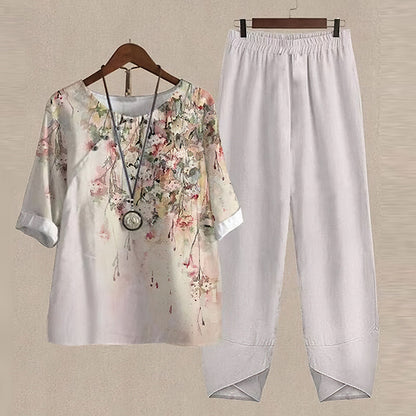 Niki | Floral Print Linen Blend Pant Suit