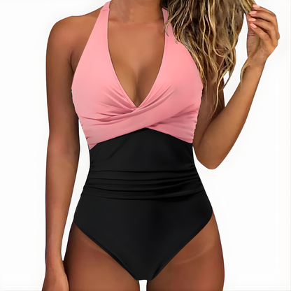 Women's Ruched Torso Halter Neck One-Piece Swimsuit