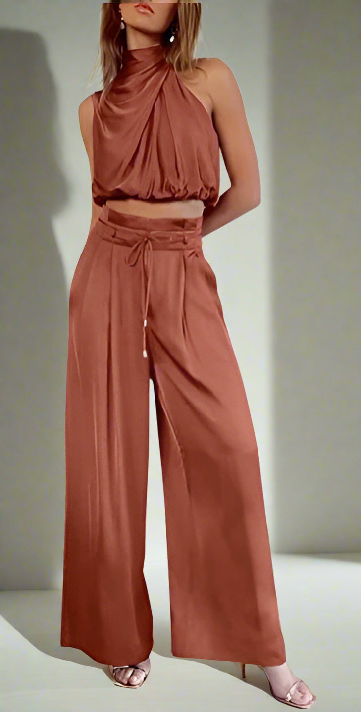 Niki | Halter Neck Top & Wide Leg Pants Co-ord Set