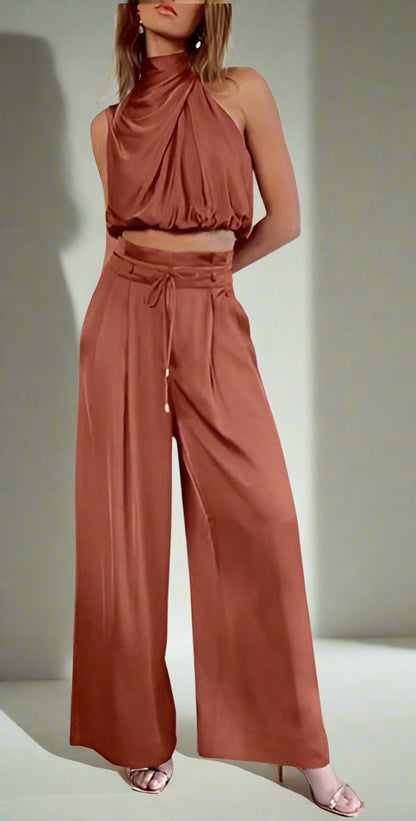 Niki | Halter Neck Top & Wide Leg Pants Co-ord Set